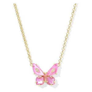 KENDRA SCOTT BIANCA BUTTERFLY SHORT PENDANT NECKLACE GOLD PINK MIX