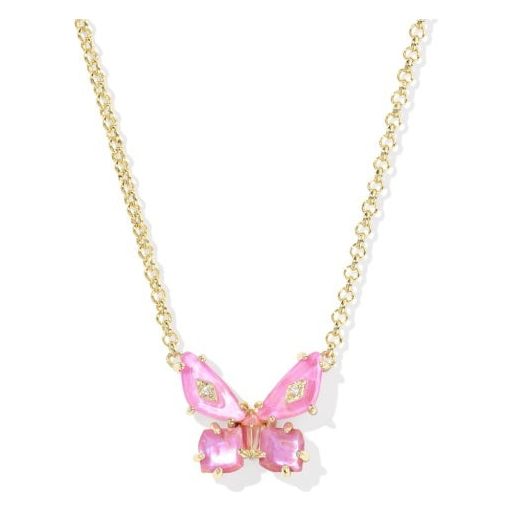 KENDRA SCOTT BIANCA BUTTERFLY SHORT PENDANT NECKLACE GOLD PINK MIX