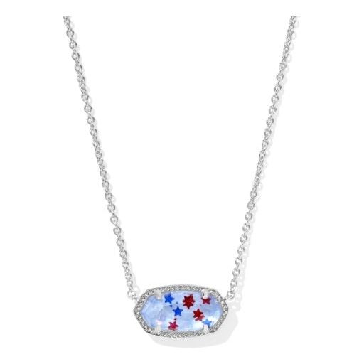 KENDRA SCOTT ELISA PENDANT NECKLACE SILVER RED WHITE BLUE STAR ILLUSION