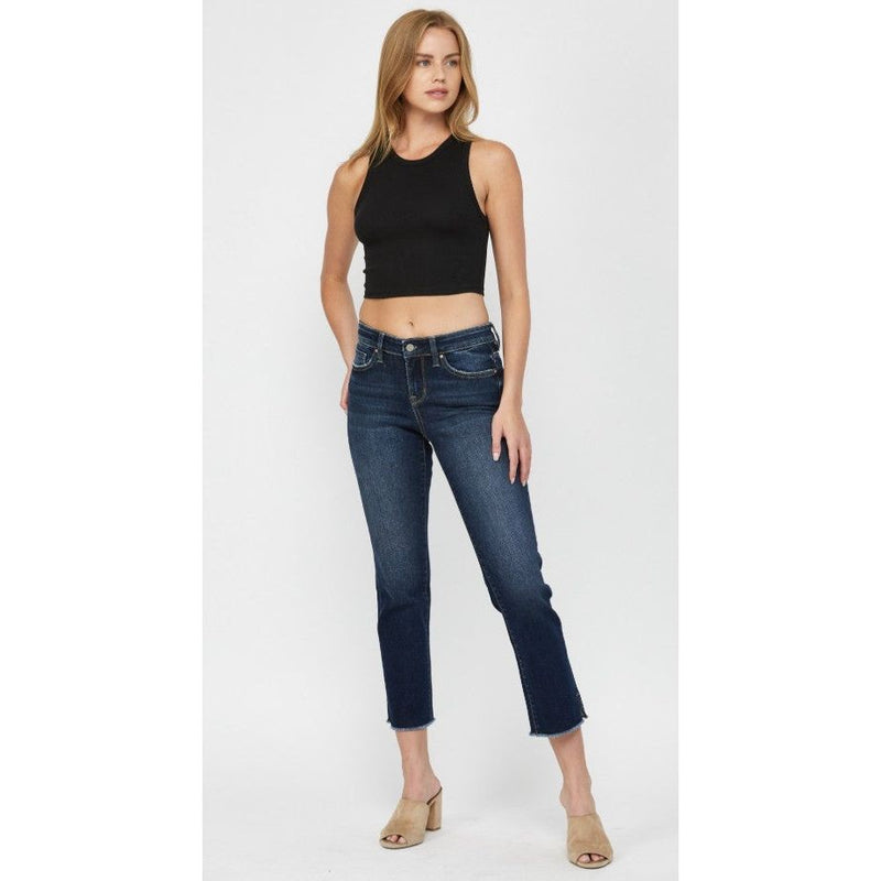 Mica Freestyle Mid Rise Slim Straight Crop Jeans - Delft (Dark Wash)