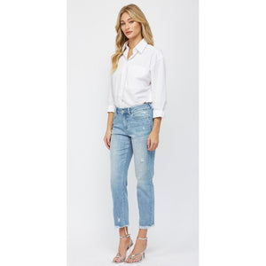 Mica Mid Rise Straight Crop Jeans - Light Wash