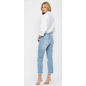 Mica Mid Rise Straight Crop Jeans - Light Wash