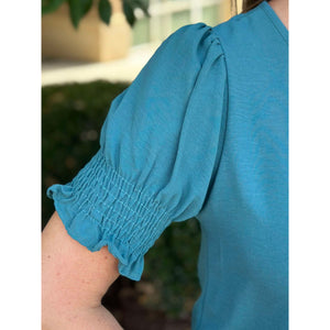 Michelle Smocked Sleeve Top - Seafoam