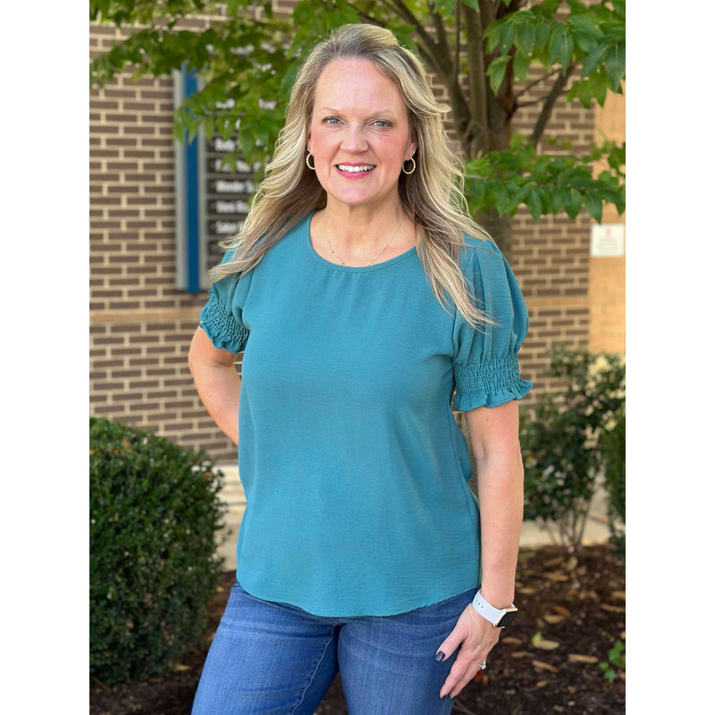 Michelle Smocked Sleeve Top - Seafoam