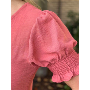 Michelle Smocked Sleeve Top - Terracotta