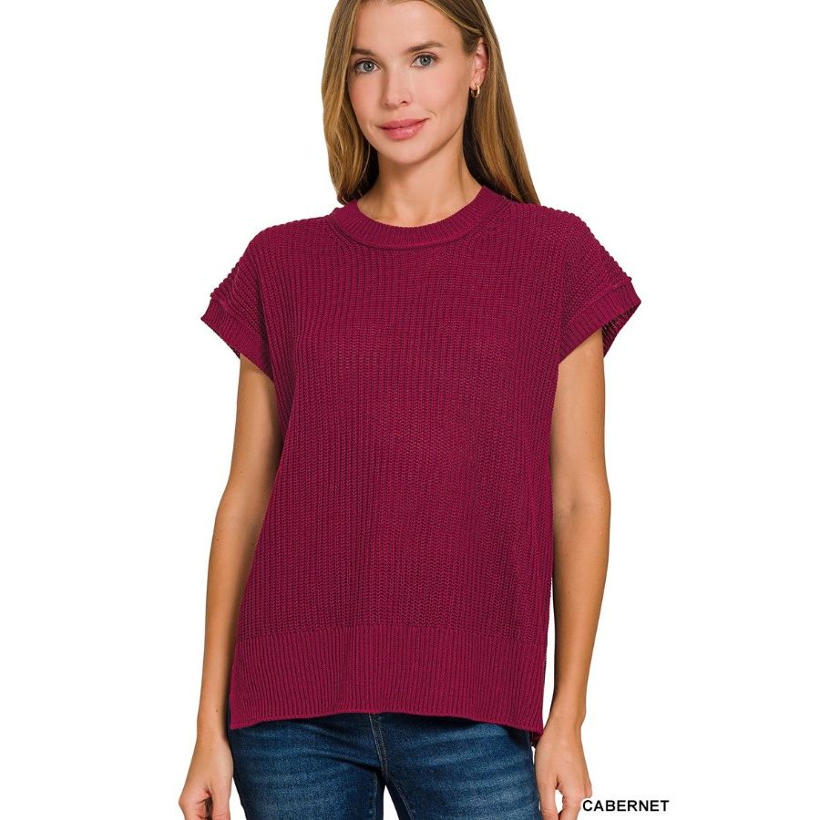 Tabby Oversized Crew Neck Sweater Vest - Cabernet