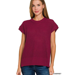 Tabby Oversized Crew Neck Sweater Vest - Cabernet