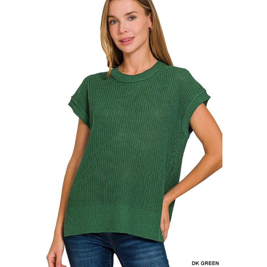 Tabby Oversized Crew Neck Sweater Vest - Dark Green