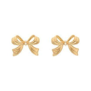 Pearl Accent Bow Earrings - Gold