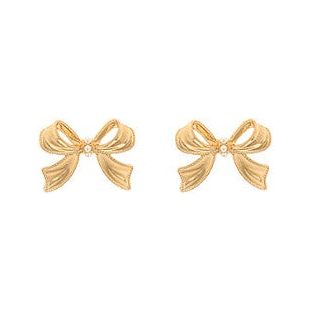 Pearl Accent Bow Earrings - Gold