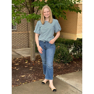 Asher Puffed Sleeve Striped Top - Seafoam