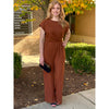 Loni Ribbed Waist Shirring Jumpsuit - Brown