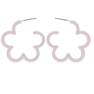 Flower Out Line Coated Earrings - White