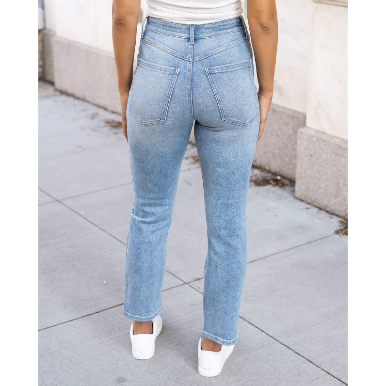 Grace and Lace Premium Denim High Waisted Mom Jeans - Non Distressed - Mid Wash