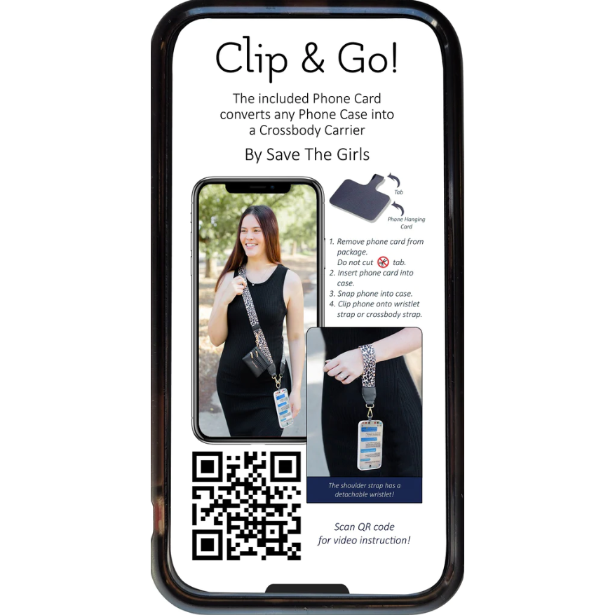 Save the Girls Clip & Go Phone Strap - Cross Body Phone String with Zipper Wallet Pouch - Black