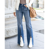 Grace and Lace Front Slit Jeans - Aged Mid-Wash