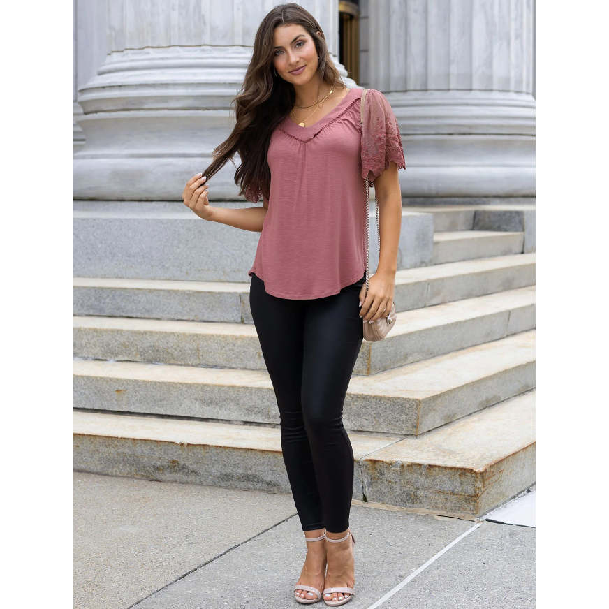 Grace and Lace Sable Lace Sleeve Top - Rose Dawn