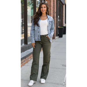 Grace and Lace Sueded Twill Cargo Pants - Deep Green