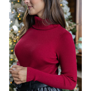 Grace and Lace Oh So Soft Perfect Ribbed Turtleneck - Perfect Red