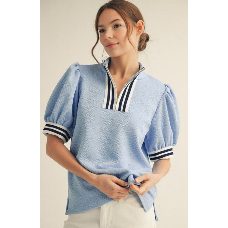 Palmer Textured Puff Sleeve Top - Blue