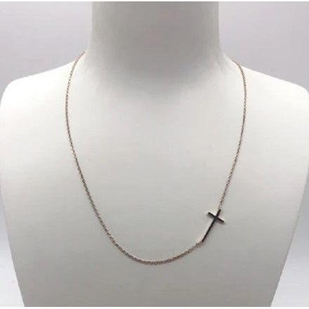 Sideways Cross Necklace - Gold