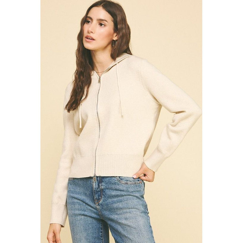 Breanna Soft Zip Up Hoodie Sweater Cardigan - Ivory