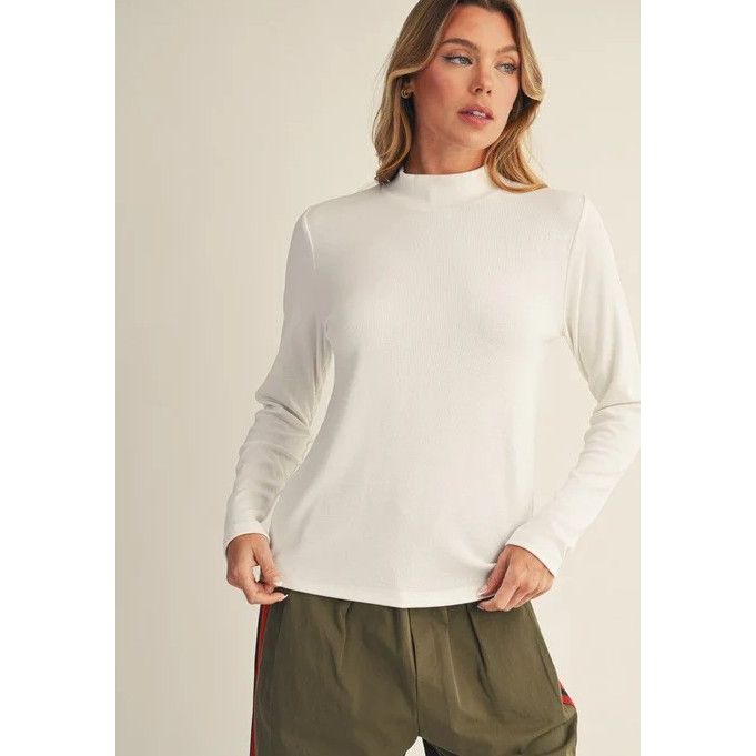 Petra Mock Neck Long Sleeve Top - Off White