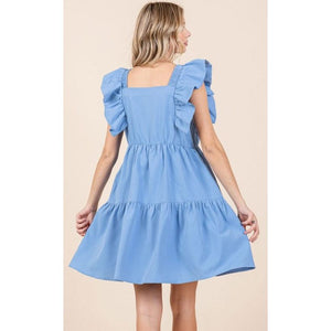 Carolina Solid Ruffle Sleeve Tiered Dress - Chambray