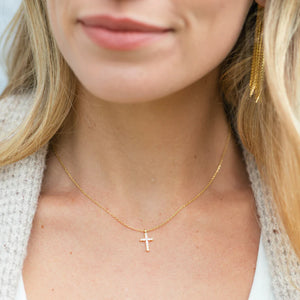 Delicate CZ Cross Pendant Necklace - Gold