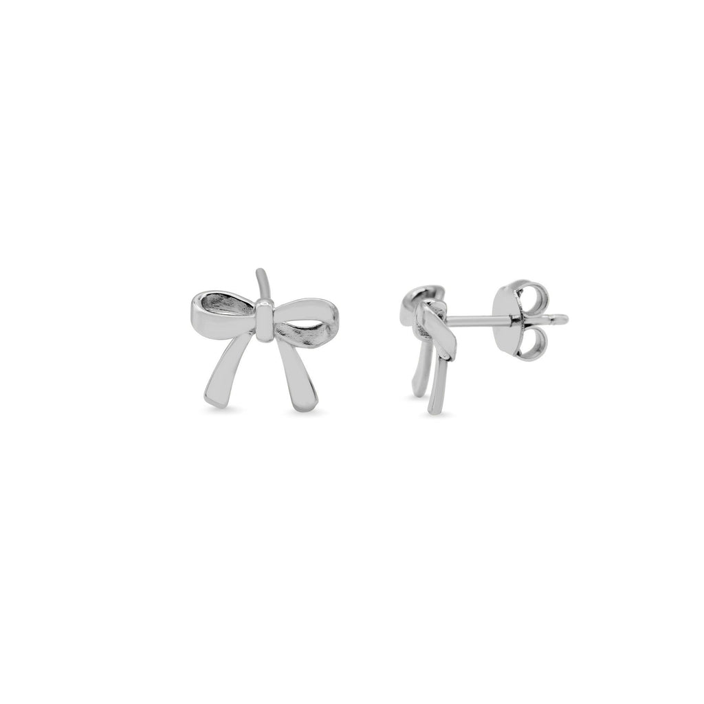 Stia Jewelry Simple Bow Stud Earrings (Silver)