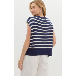 Bianca Stripe Print Sweater - Navy/Ivory