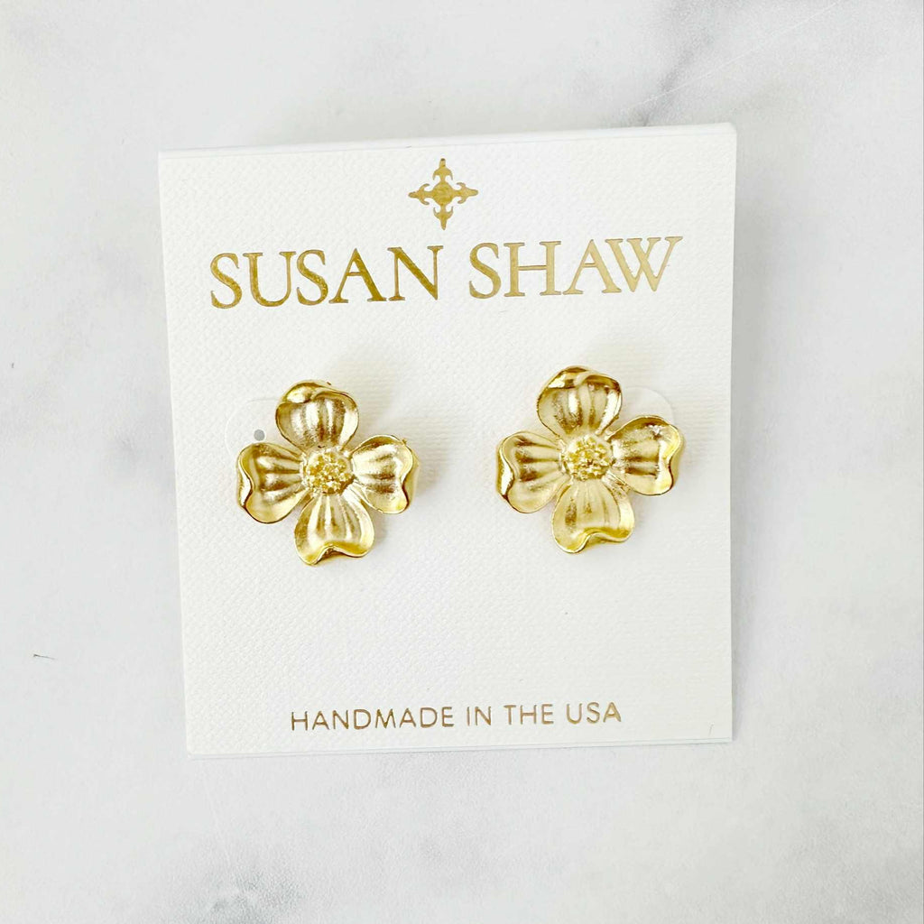 Susan Shaw Dogwood Flower Stud Earrings