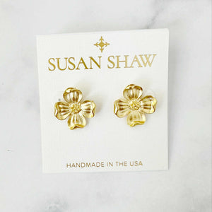 Susan Shaw Dogwood Flower Stud Earrings