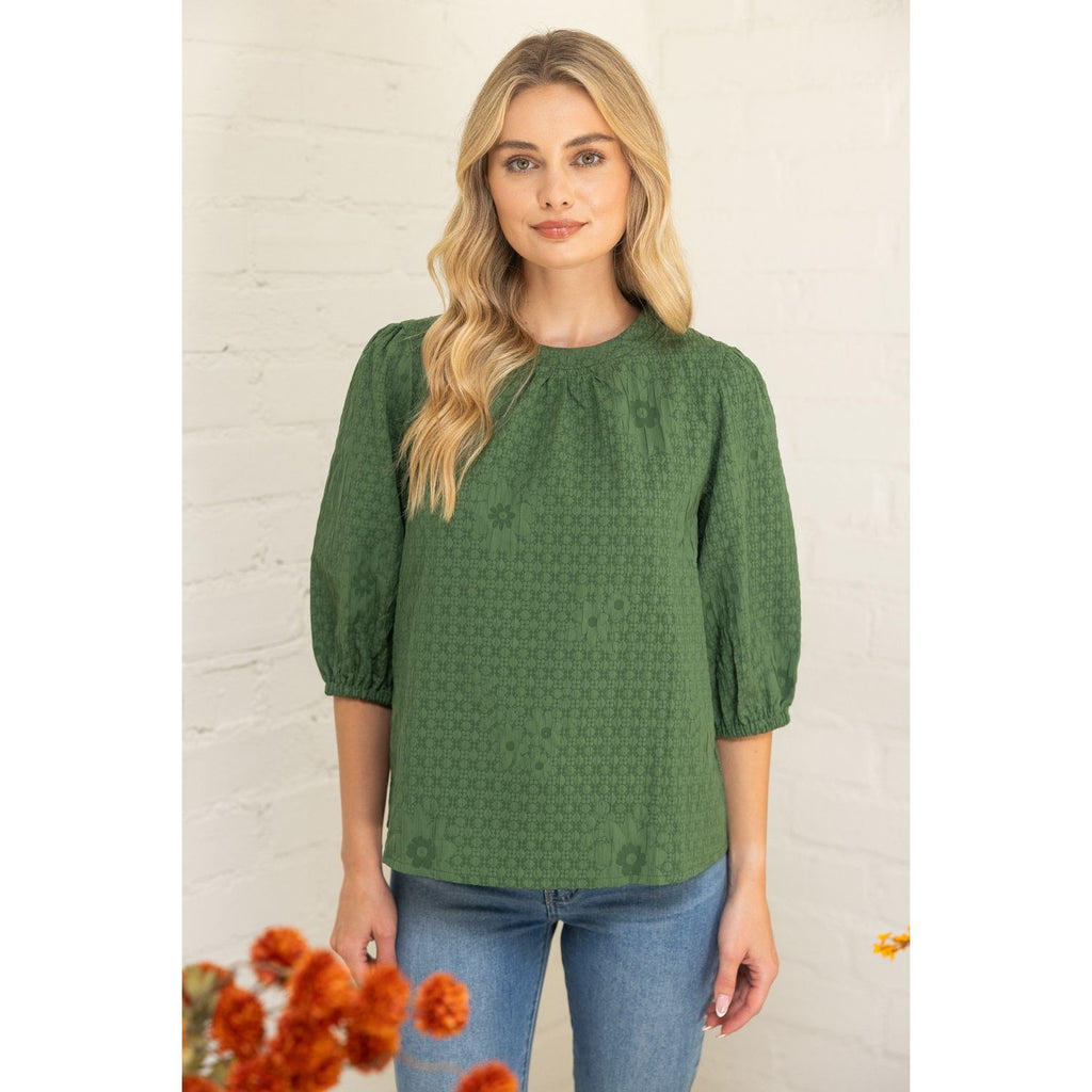 Hayden Textured Floral Woven Top - Olive