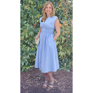 Leanne Solid V-Neck Sleeveless Midi Dress - Baby Blue