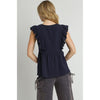 Vanessa V-Neck Cotton Gauze Top Detailed with Floral Embroidery - Navy