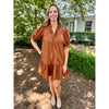 Nola Solid V-Neck Puff Sleeve Mini Dress - Caramel