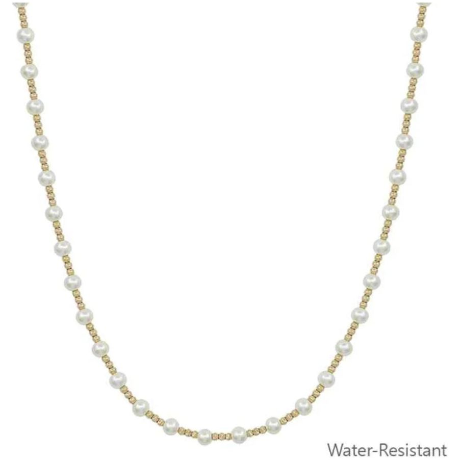 Water Resistant 4 mm Pearl and Gold Beaded Necklace