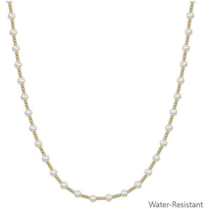 Water Resistant 4 mm Pearl and Gold Beaded Necklace