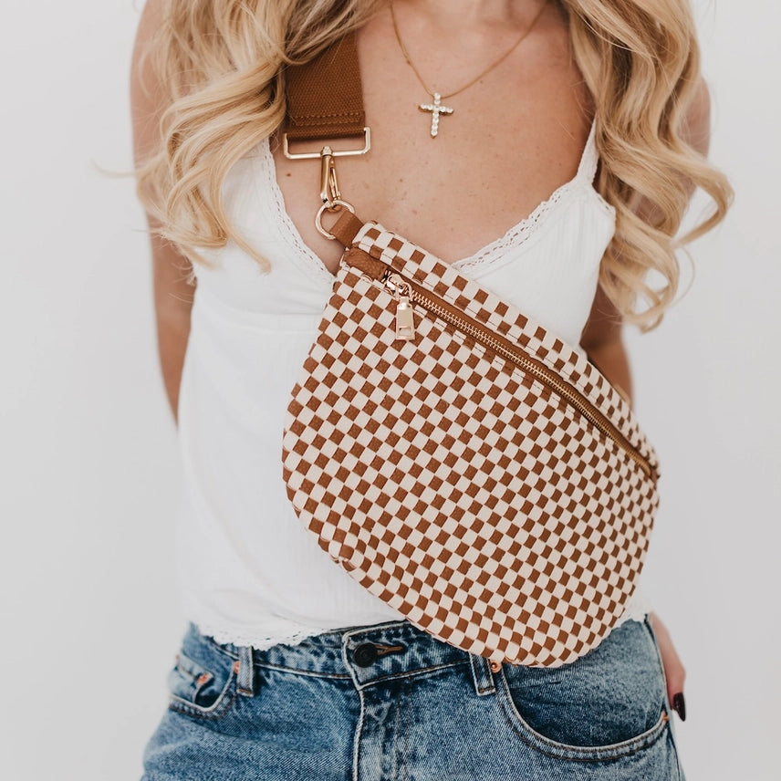 Westlyn Woven Bum Bag - Checkered Brown