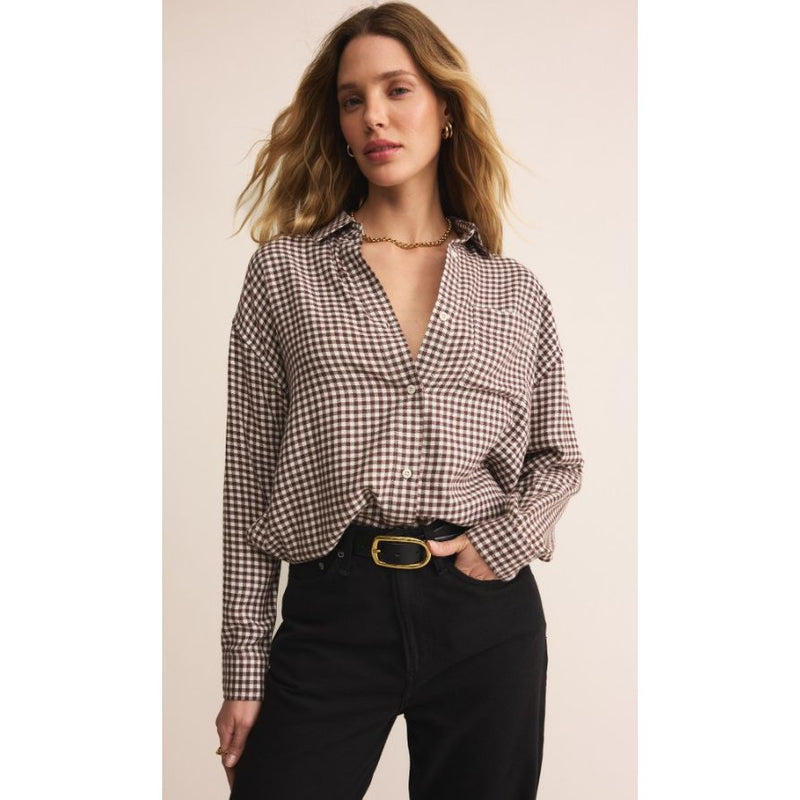 Z Supply River Plaid Button Up - Chocolate Cherry