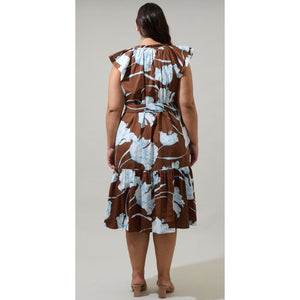 Zico Plus Floral Dynamite Button Midi Dress - Brown/Blue/White