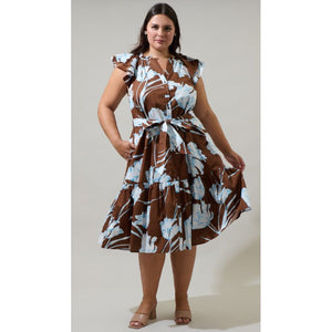 Zico Plus Floral Dynamite Button Midi Dress - Brown/Blue/White