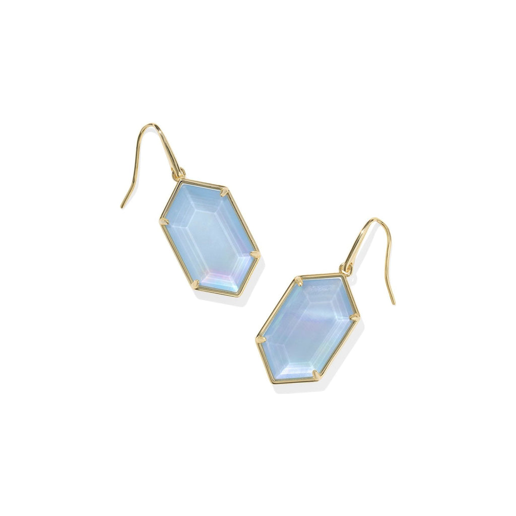 KENDRA SCOTT HALLIE DROP EARRINGS GOLD SKY BLUE MOTHER OF PEARL