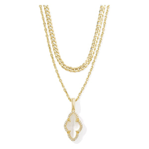 KENDRA SCOTT ABBIE PAVE FRAME MULTI STRAND NECKLACE GOLD IVORY MOTHER OF PEARL