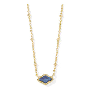 KENDRA SCOTT MINI ABBIE SATELLITE SHORT PENDANT NECKLACE GOLD NAVY ABALONE