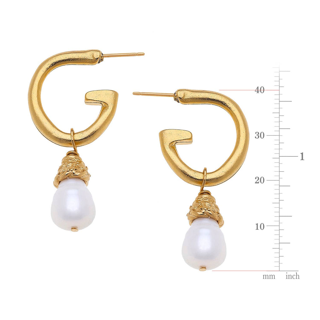 Susan Shaw Handcast Gold + Genuine Freshwater Pearl Drop Earrings