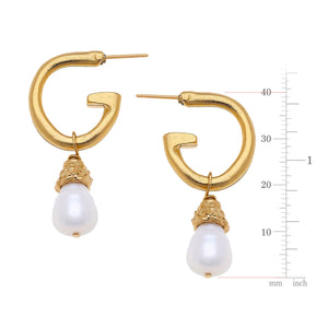 Susan Shaw Handcast Gold + Genuine Freshwater Pearl Drop Earrings