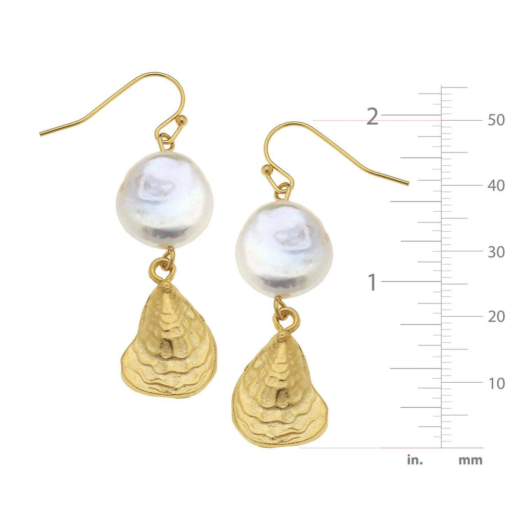 Susan Shaw Gold Oyster Shell with Genuine Freshwater Pearl Earrings