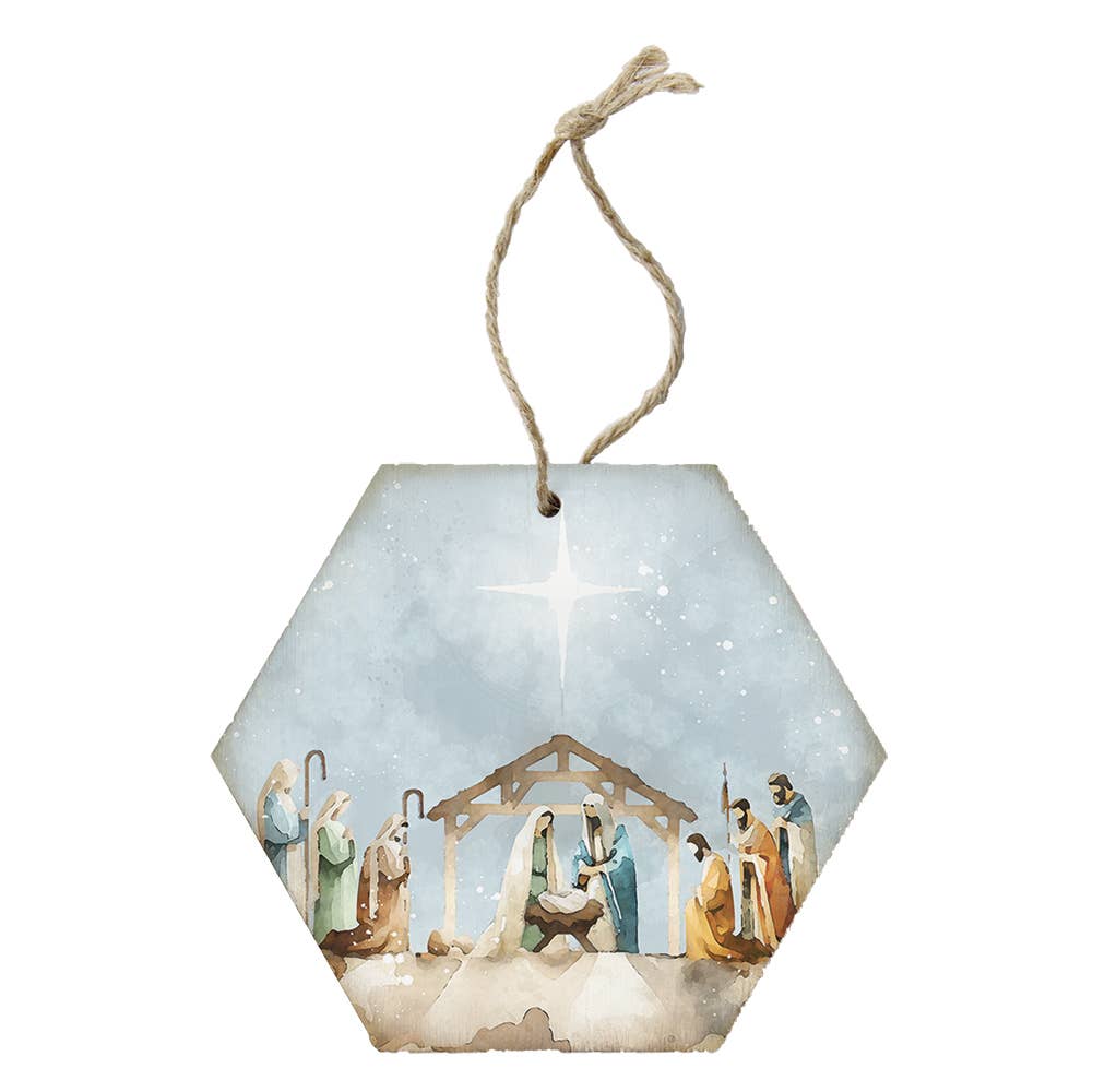 Watercolor Nativity Scene - Honeycomb Ornaments